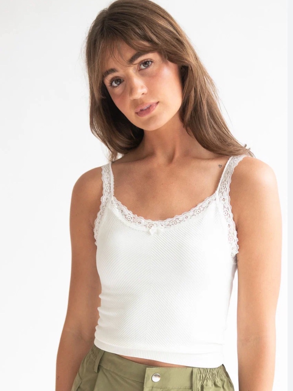 Garage Cream Lace-Trim Ribbed Cami
